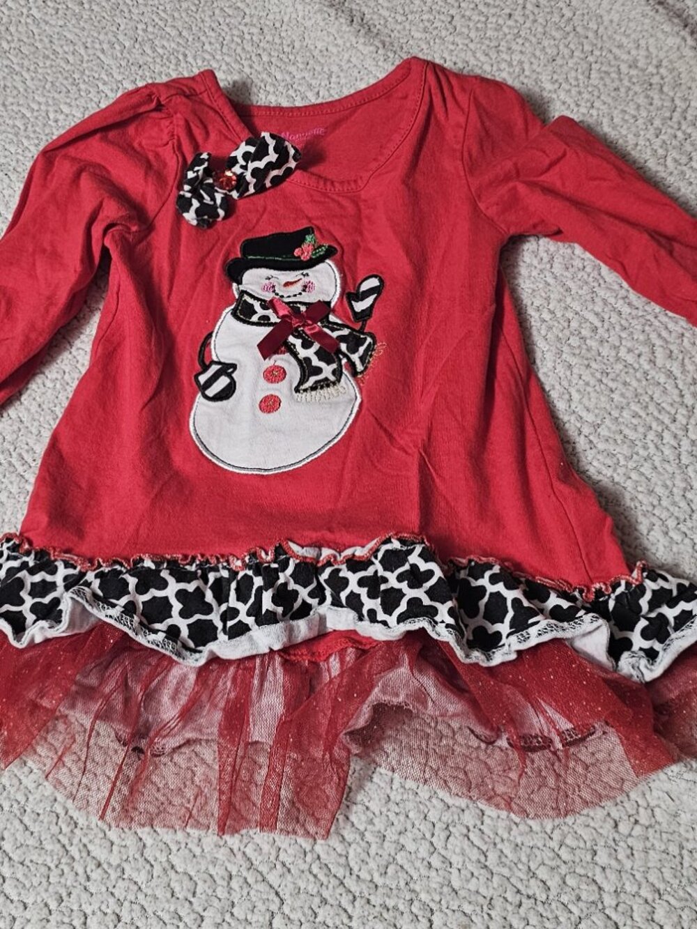 Nannette - Little Girls Size 5 Dress with Snowman Design - Preowned
